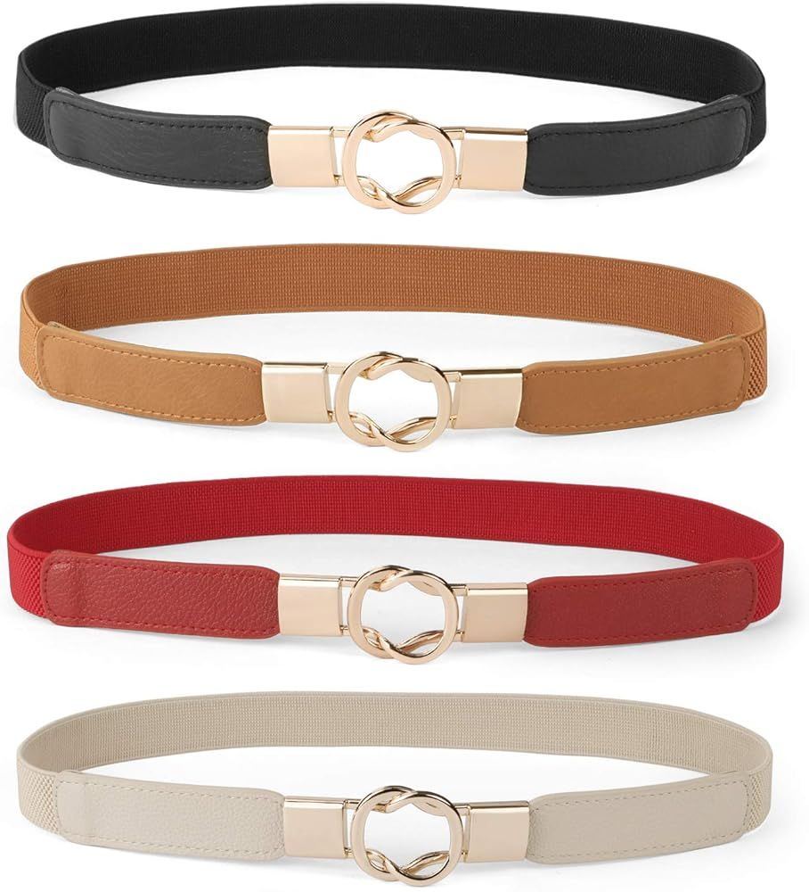 Women Skinny Belt for Dresses Retro Stretch Ladies Waist Belt Plus Size Set of 4 | Amazon (US)