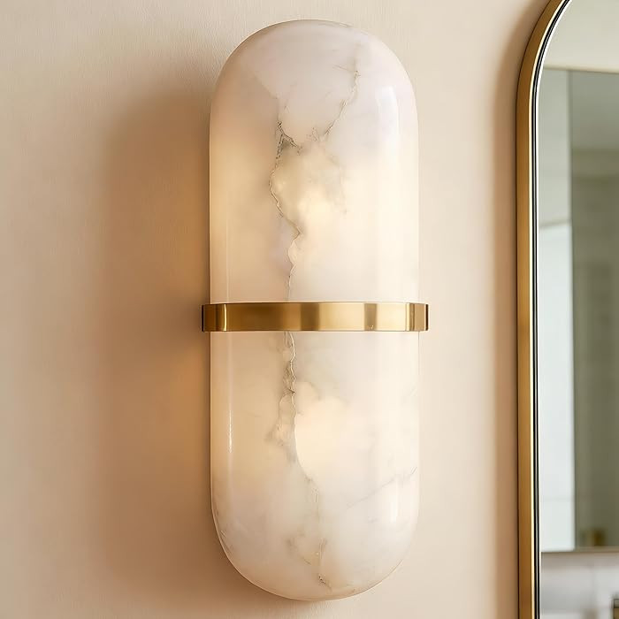 12.5 Inch Modern Resin Wall Sconce - Imitation Marble Pill Shape with Aged Brass, Handmade Organi... | Amazon (US)