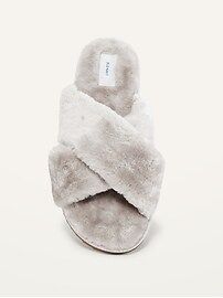 Cozy Faux-Fur Cross-Strap Slippers for Women | Old Navy (US)