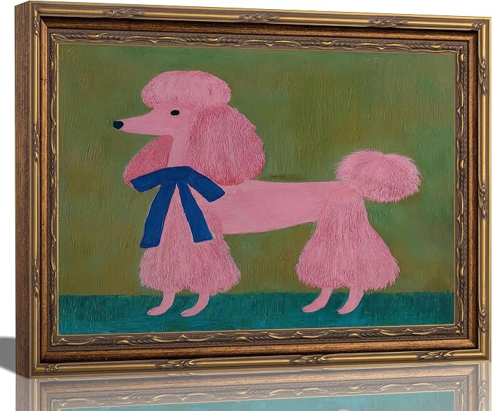 KUNIQUE Vintage Gold Framed Pink Poodle Canvas Wall Art 12x16in | Amazon (US)