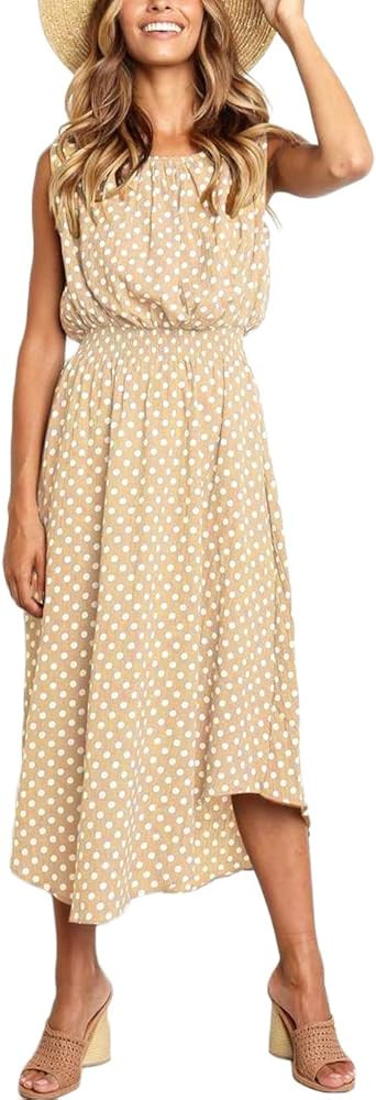 Mid-Length Polka Dot Dress,Asymmetrical Dresses for Women,High Waist Flowy Tank Dress | Amazon (US)