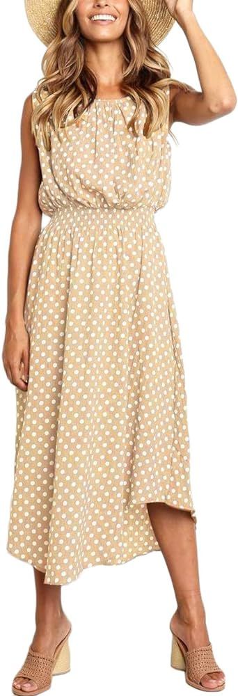 Mid-Length Polka Dot Dress,Asymmetrical Dresses for Women,High Waist Flowy Tank Dress | Amazon (US)