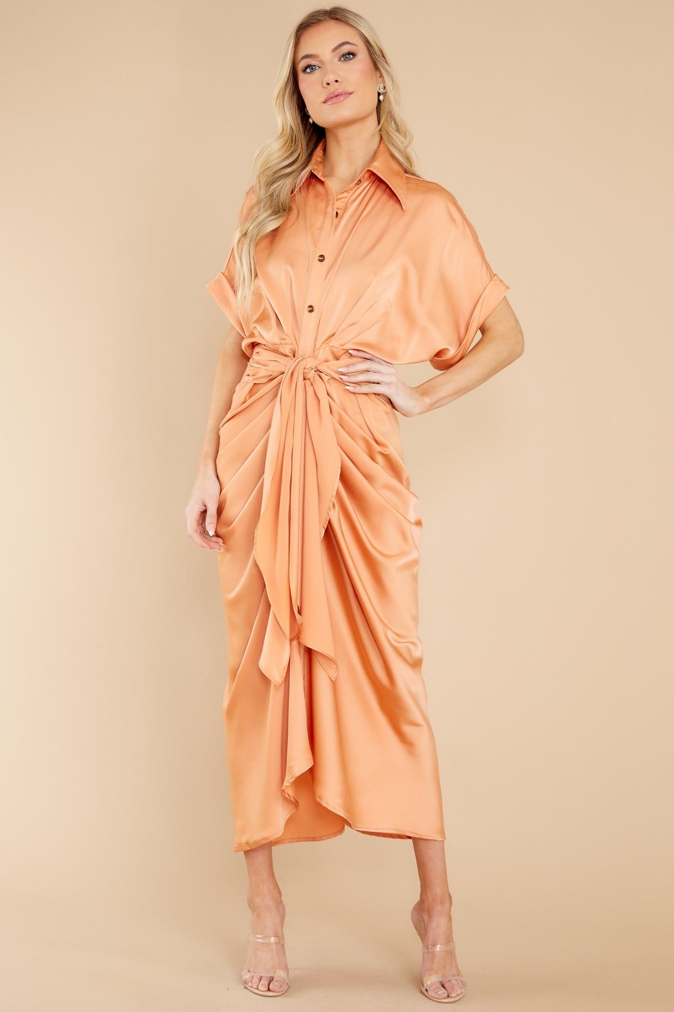 Brunch Date Apricot Maxi Dress- Spring Date Night | Red Dress 