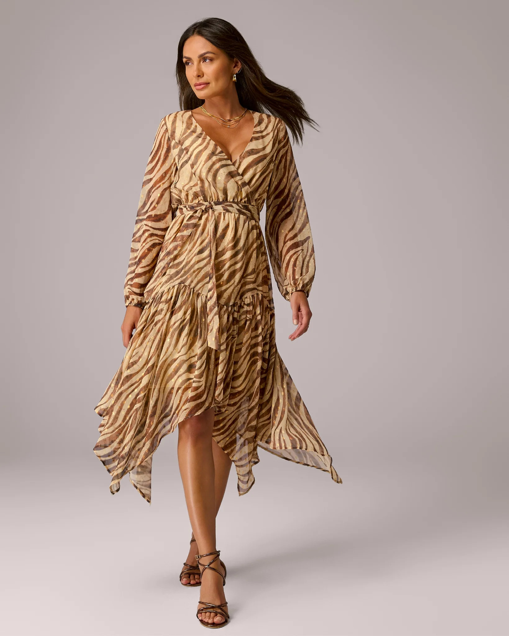 Metallic Zebra Printed Dress - Tan Multi | Boston Proper