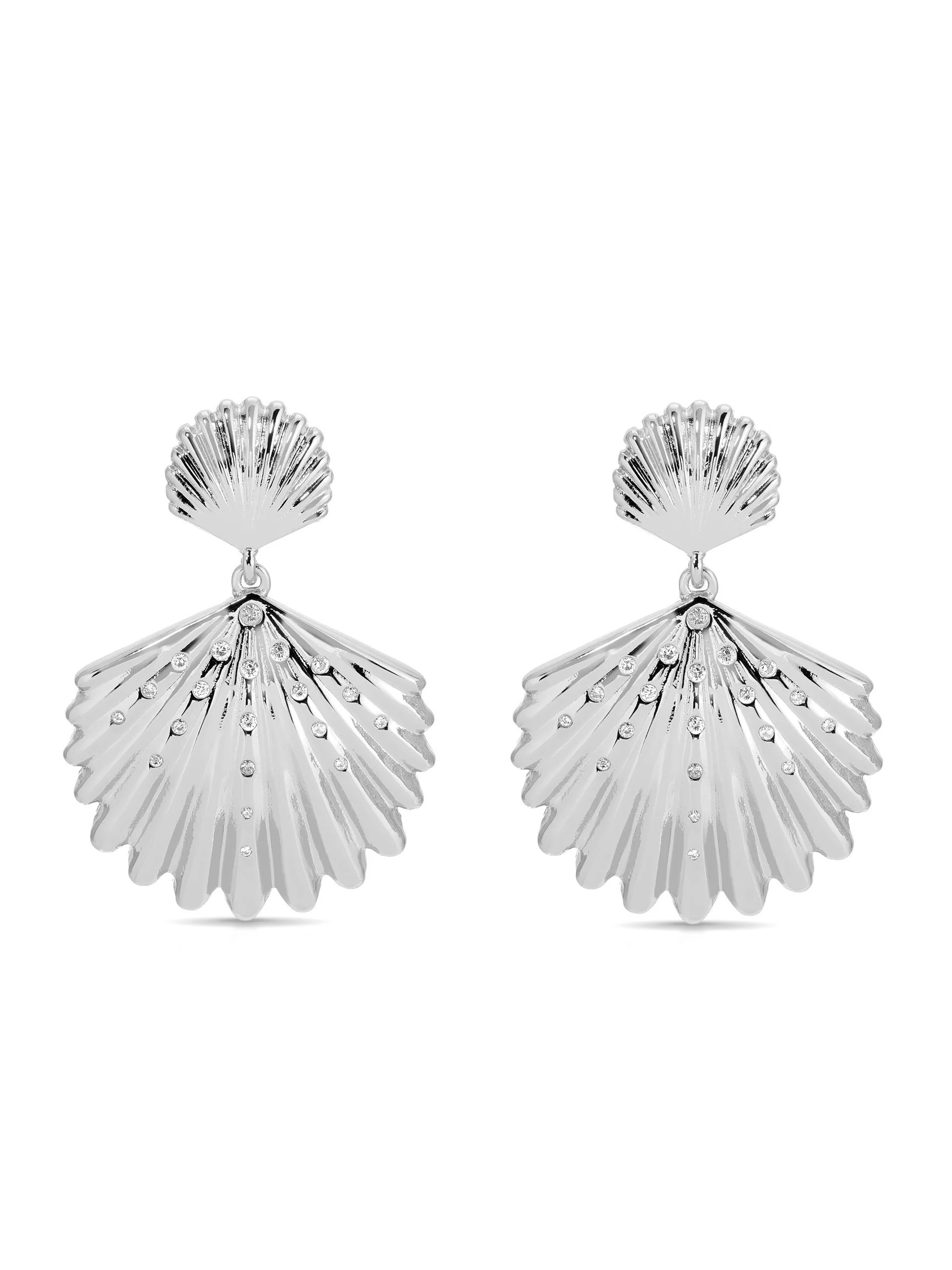 Sun-drenched Shell Earrings - Clear Crystal with Silver Plating / One Size | Ettika