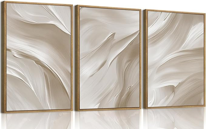 myusuar 3 Piece Large Abstract Framed Wall Art For Living Room, Smoke Texture Ink Beige White Can... | Amazon (US)
