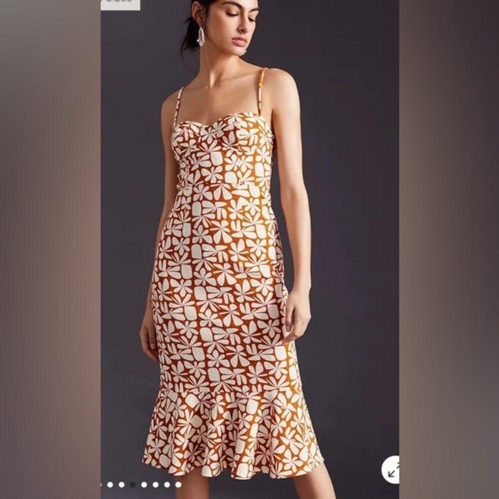 Anthropologie Hutch Women\u2019s Floral Midi Dress Size L Rust & White Bodycon Straps | Poshmark