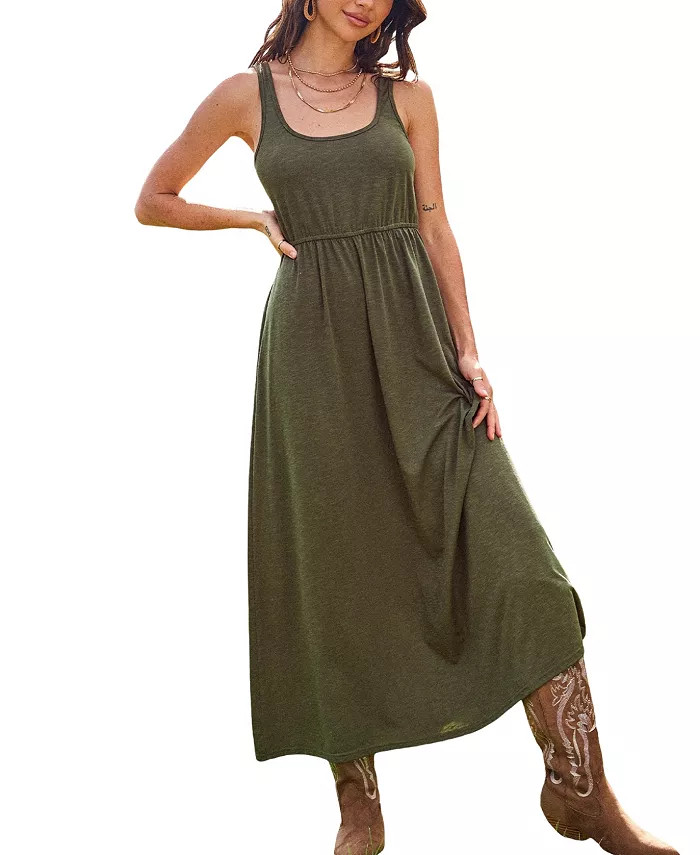 Women's Olive U-Neck Sleeveless Maxi Beach Dress | Macy's