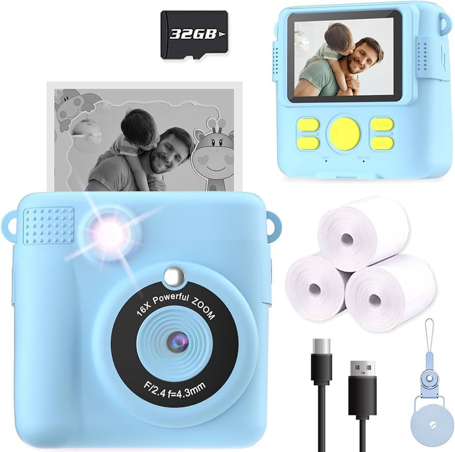 Kids Camera Instant Print, Christmas Birthday Gifts for Kids Age 3-12, Selfie Digital Camera with... | Amazon (US)