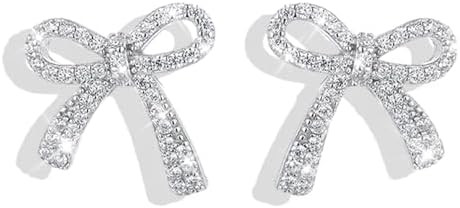 Bow Earrings for Women Trendy Sparkly Rhinestone Chain Tassel Earrings Cute Ribbon Stud Earring D... | Amazon (US)