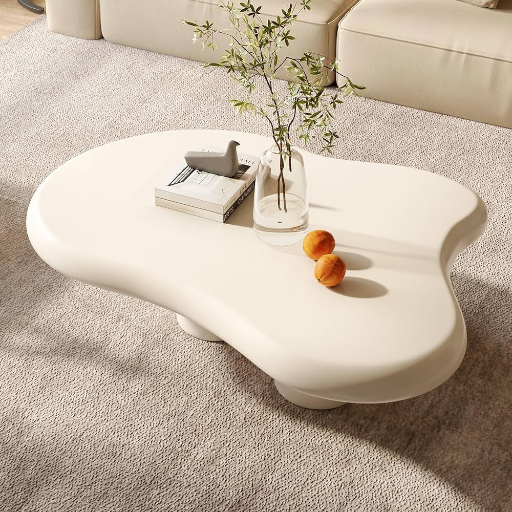 Irregular Wavy Cloud Coffee Table 46" Center Accent Table Cream White | Amazon (US)