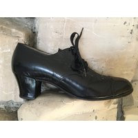 Vintage 60S Does 1930S Pierced & Top Stitched Lace Up Oxfords Heels Black Leather W/Corfam Trim Vint | Etsy (US)