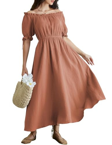 Scarlet Darkness Women Renaissance Dresses Short Puff Sleeve Off The Shoulder Dresses Orange L | Amazon (US)