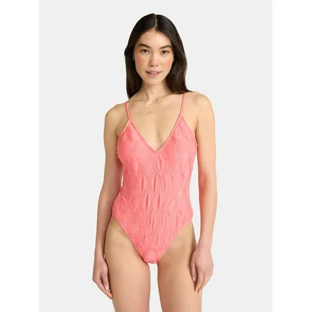 No Boundaries Textured One Piece Swimsuit, Women’s | Walmart (US)