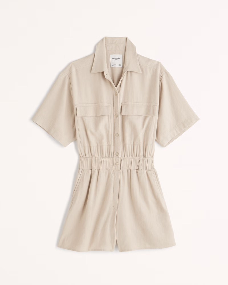 Women's Short-Sleeve Utility Romper | Women's New Arrivals | Abercrombie.com | Abercrombie & Fitch (US)