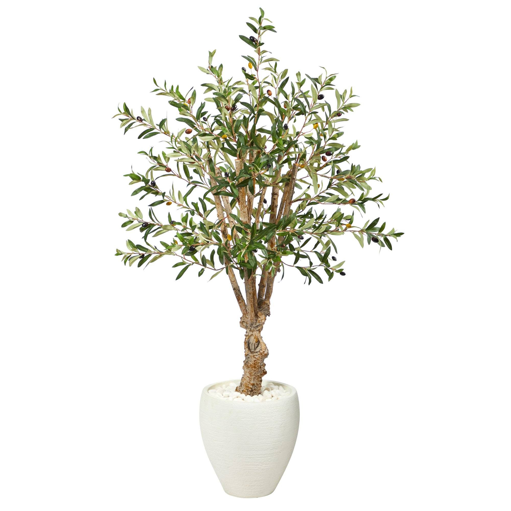 53” Olive Artificial Tree in White Planter | Nearly Natural | Nearly Natural