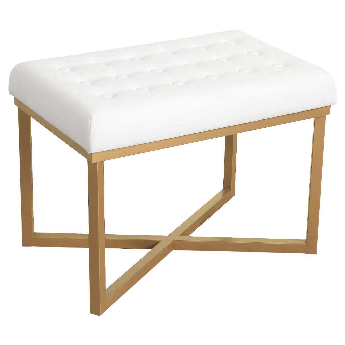 Rectangle Ottoman Velvet Tufted Cushion and Gold Metal X Base - HomePop | Target