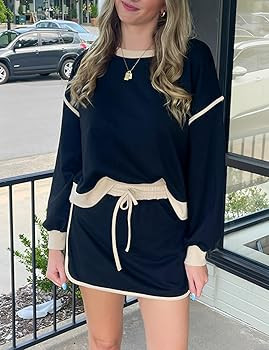Ecosunny 2 Piece Sets for Women Casual Tracksuit Sweatshirt Waist Skirted Skorts Matching Set Lou... | Amazon (US)