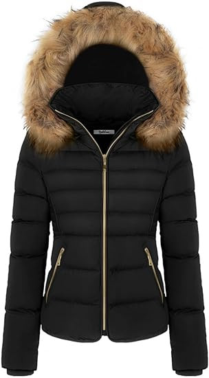 BodiLove Women's Fur Hooded Thickened Jacket with Fleece Lining | Amazon (US)