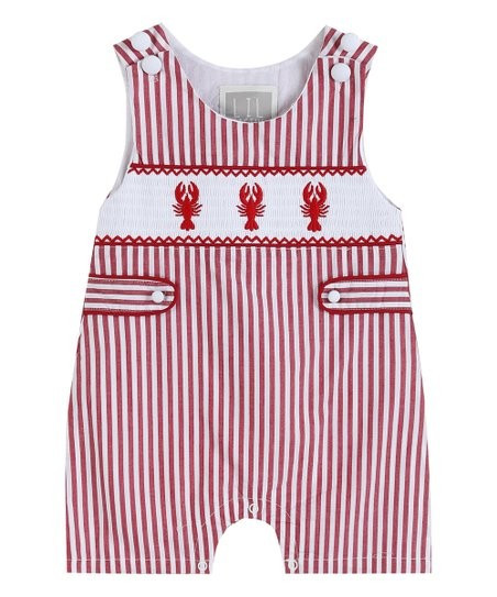Red Stripe Crayfish Smocked Shortalls - Infant & Toddler | Zulily