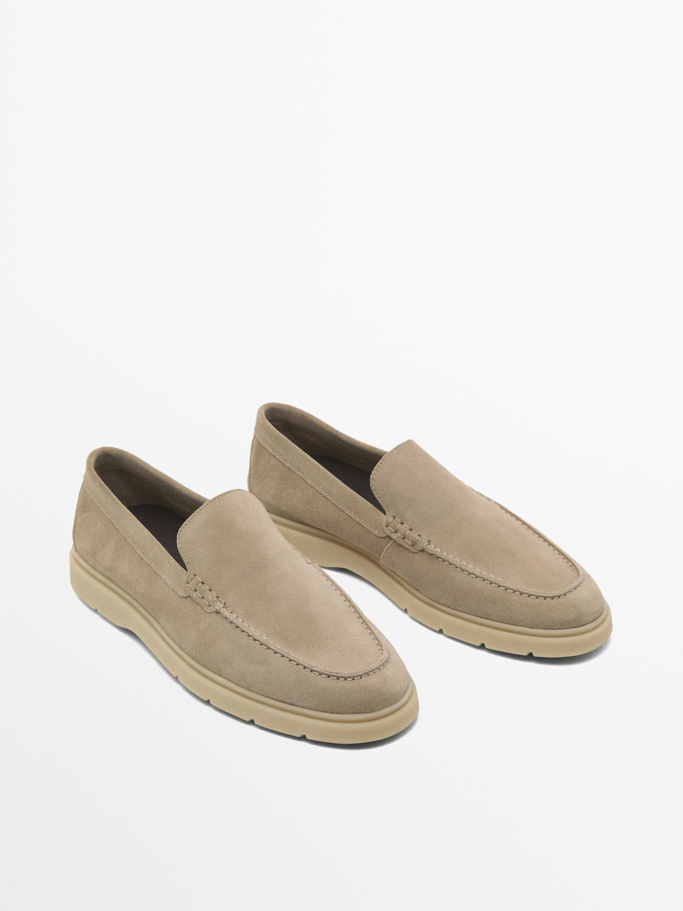 Split suede leather loafers | Massimo Dutti US