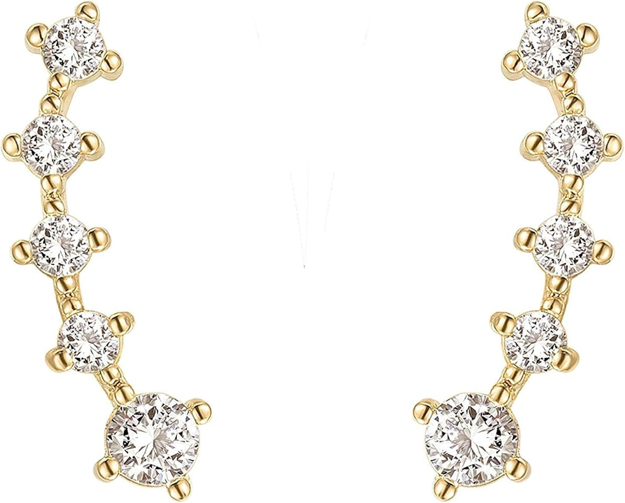 FREE Pearl Earrings With 14K Gold Plated Sterling Silver Post Crawler Earring Cuff Climber Earrin... | Amazon (US)