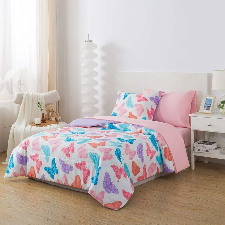 Your Zone Glow in the Dark 5-Piece Butterfly Bedding Set for Kids with Fabric Storage Bag, Twin | Walmart (US)