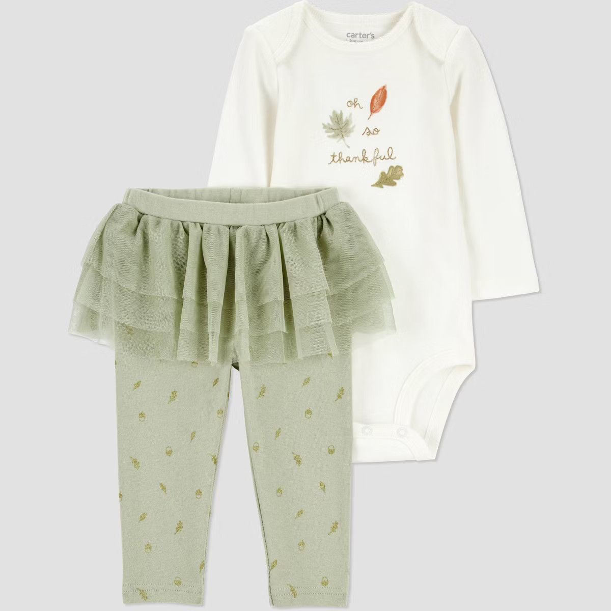 Carter's Just One You® Baby Girls' 2pc Thanksgiving Thankful Tutu Top & Bottom Set - Green | Target