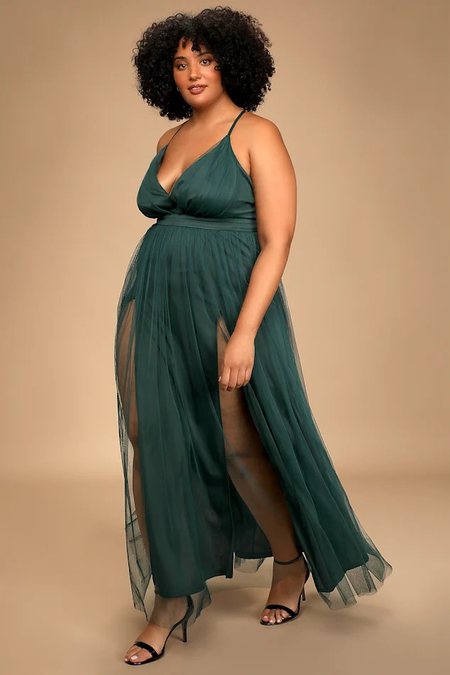 Rare Beauty Hunter Green Tulle Backless Maxi Dress | Lulus