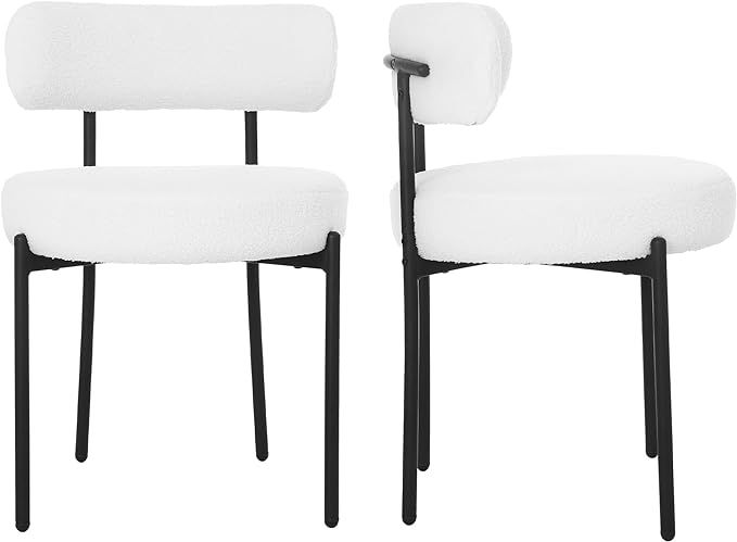 Modern Upholstered Dining Chairs Set of 2, Lambswool Curved Backrest Dining Room Chairs with Meta... | Amazon (US)