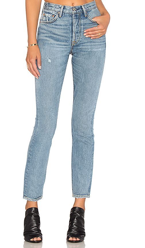 GRLFRND Karolina High-Rise Skinny Jean in Blue. - size 30 (also in 27) | Revolve Clothing (Global)