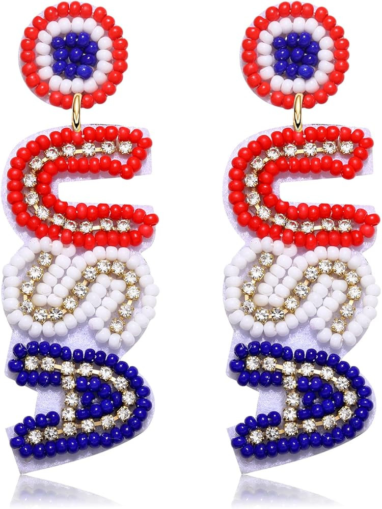 American Flag Earrings Beaded 4th of July Patriotic Earrings for Women Handmade USA Windmill Star... | Amazon (US)