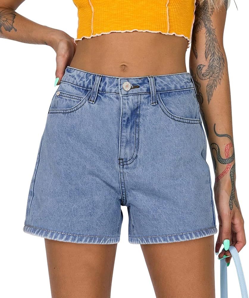 CHICZONE Womens Mid-High Waisted Denim Jean Shorts Cutoff Ripped Stretchy Summer Hot Short Pants | Amazon (US)