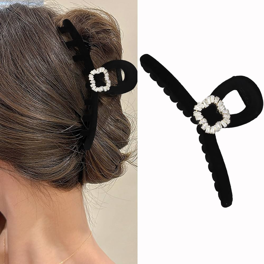Wecoe Hair Claw Clip 5.12 Inch - Large Black Rhinestone Flocking Decorative Clip for Women's Thic... | Amazon (US)