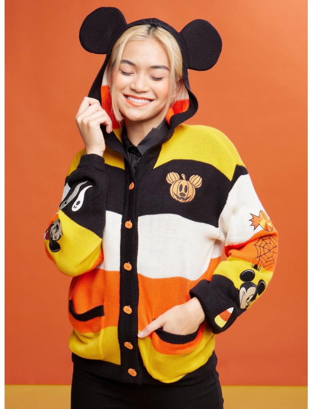 Her Universe Disney Halloween Mickey Mouse Stripe Girls Hooded Cardigan | Hot Topic