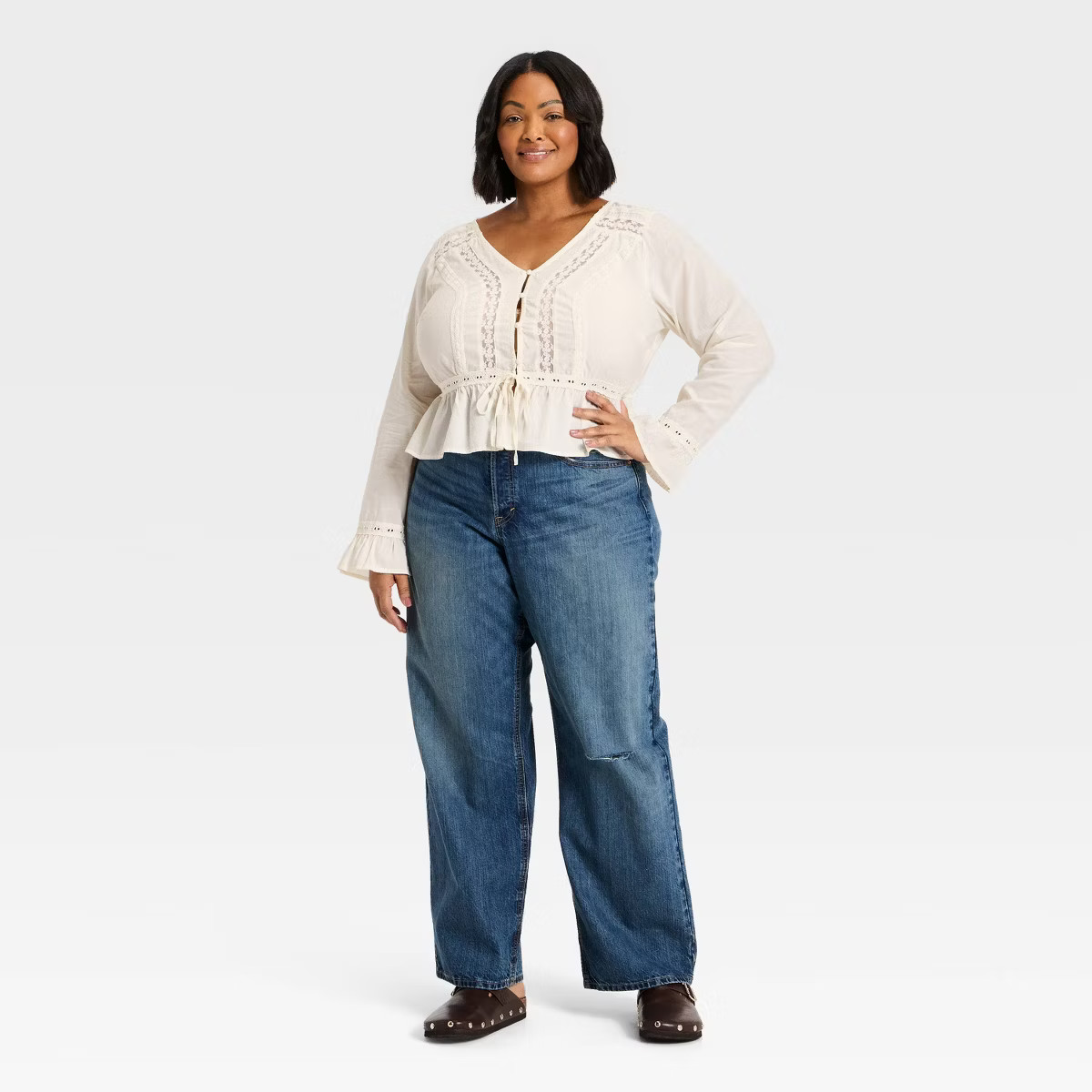 Women's Ruffle Long Sleeve Lace Trim Blouse - Universal Thread™ | Target