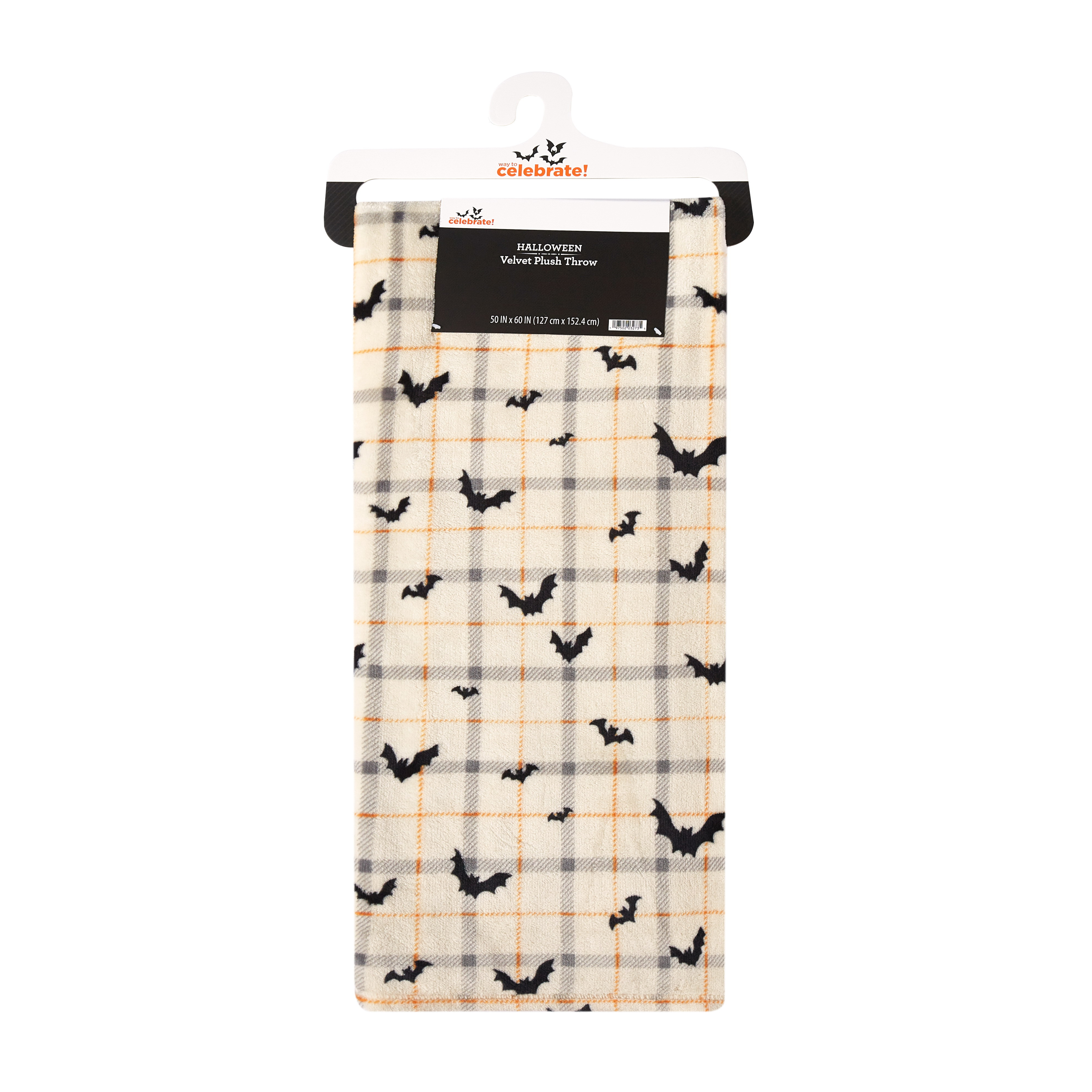 Way To Celebrate 50"x60" Off-White Plaid Bat Plush Throw - Walmart.com | Walmart (US)