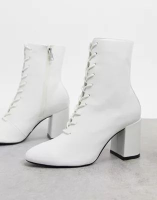 Bershka lace up heeled boot in white | ASOS (Global)