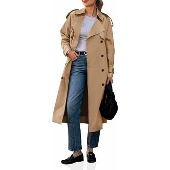 Cicy Bell Womens Long Trench Coat Double Breasted Classic Lapel Fall Overcoat with Belt | Amazon (US)