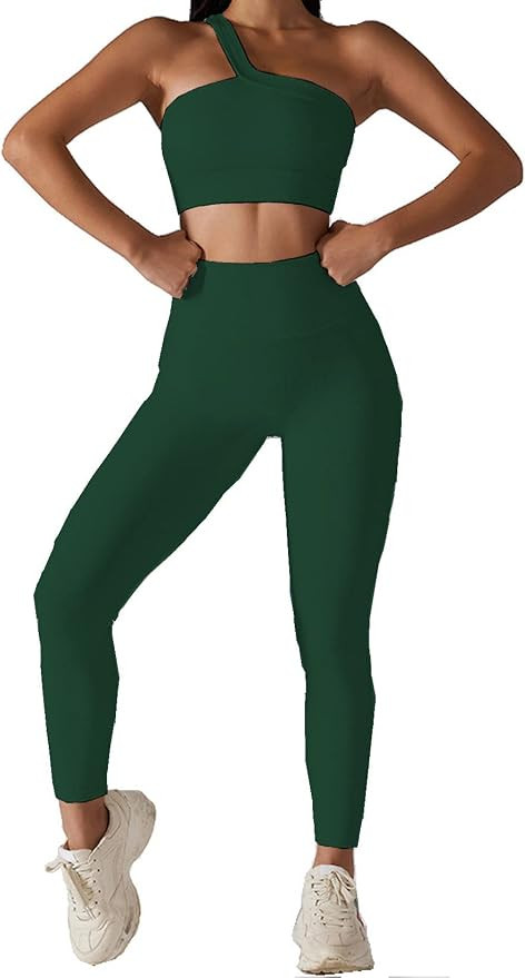 MANON ROSA Ribbed Workout Sets Women 2 Pieces Seamless One Shoulder Outfits Gym Clothes Yoga Acti... | Amazon (CA)