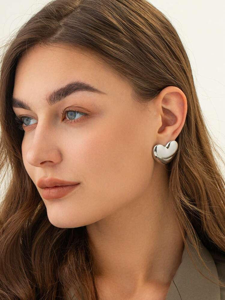 Uworld 1pc Exaggerated 18k Gold Plated Big Heart Shape Stainless Steel Stud Earring, Gift For Women'S Daily Wear And Valentine'S Day Valentines,Mom,Mother,Mother's Day,Gift | SHEIN