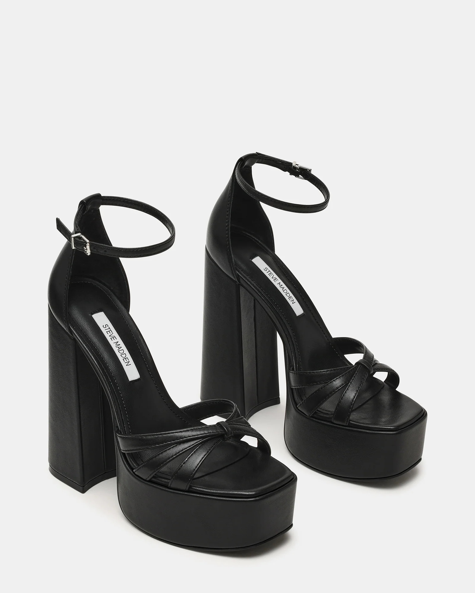 RETRO Black Leather Open-Toe Block Heel Platform Women's Heel | Steve Madden (US)
