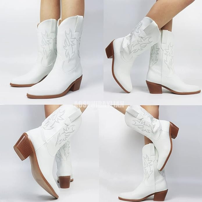 AOSPHIRAYLIAN Womens Cowboy Boots Block Chunky Heel Round Toe Pull on Vintage Cowgirl Embroidered... | Amazon (US)