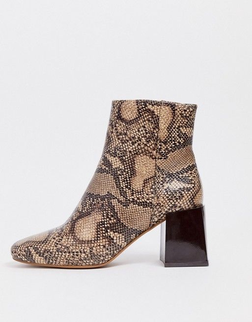 ASOS DESIGN Reed heeled ankle boots in natural snake | ASOS US