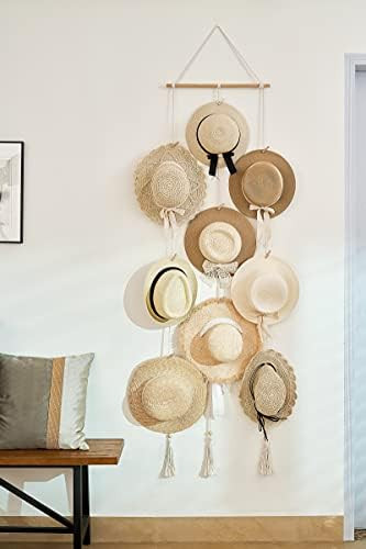 Mkono Hat Rack Hat Hangers for Wall Boho Caps Storage Display Organizer with Decorative Tassels Mode | Amazon (US)