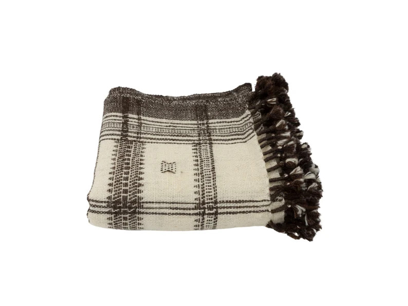 KEVA || Cream and Brown Handwoven Wool Throw Bhujodi Wool Throw Blanket Accent Throw Modern Throw... | Etsy (US)