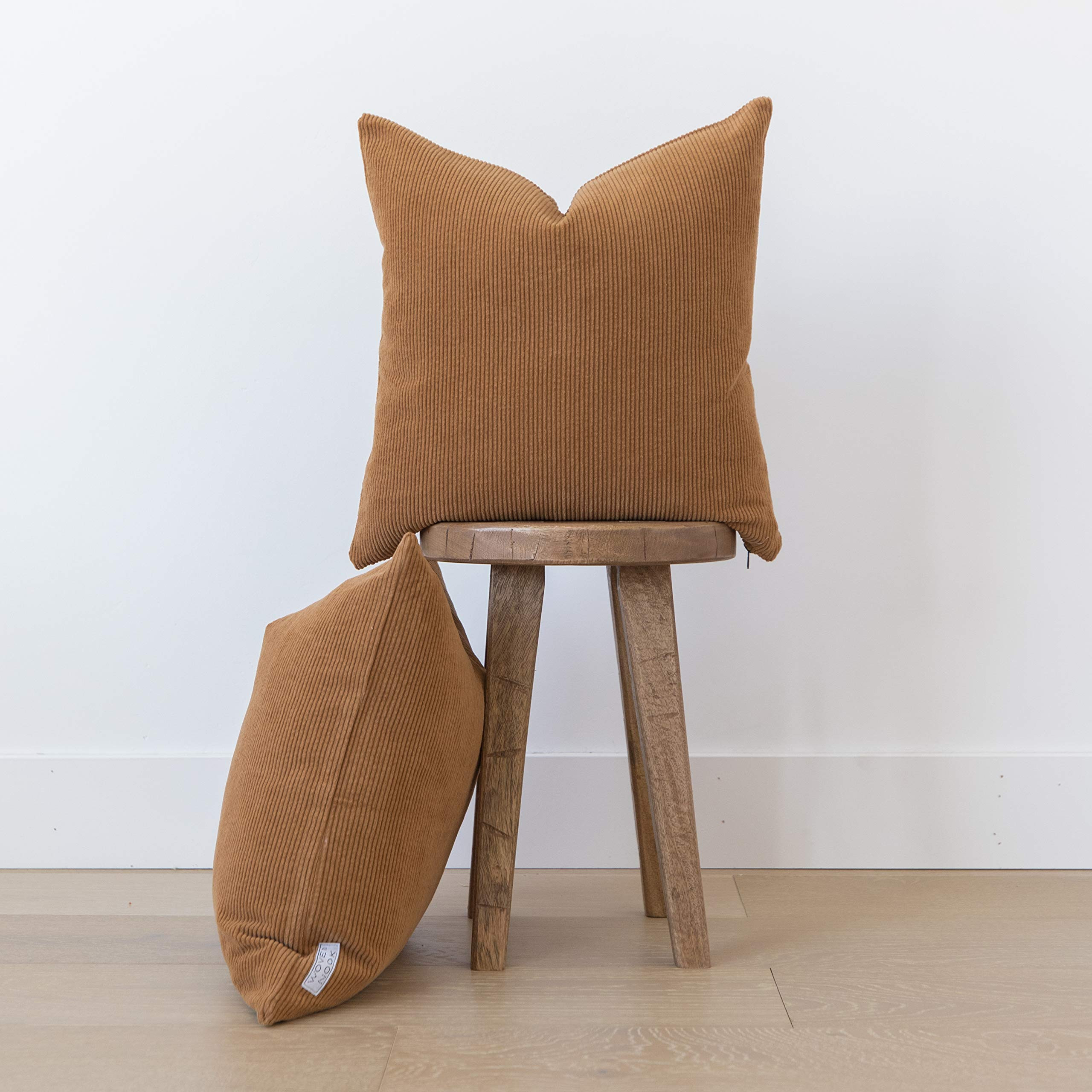 Woven Nook Decorative Throw Pillow Covers, 100% Corduroy, Pack of 2 (22'' x 22'', Camel) | Amazon (US)