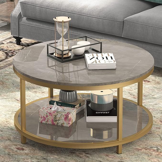 WiberWi Round Coffee Table 33.5" Coffee Tables for Living Room High Glossy Faux Marble Top Modern... | Amazon (US)