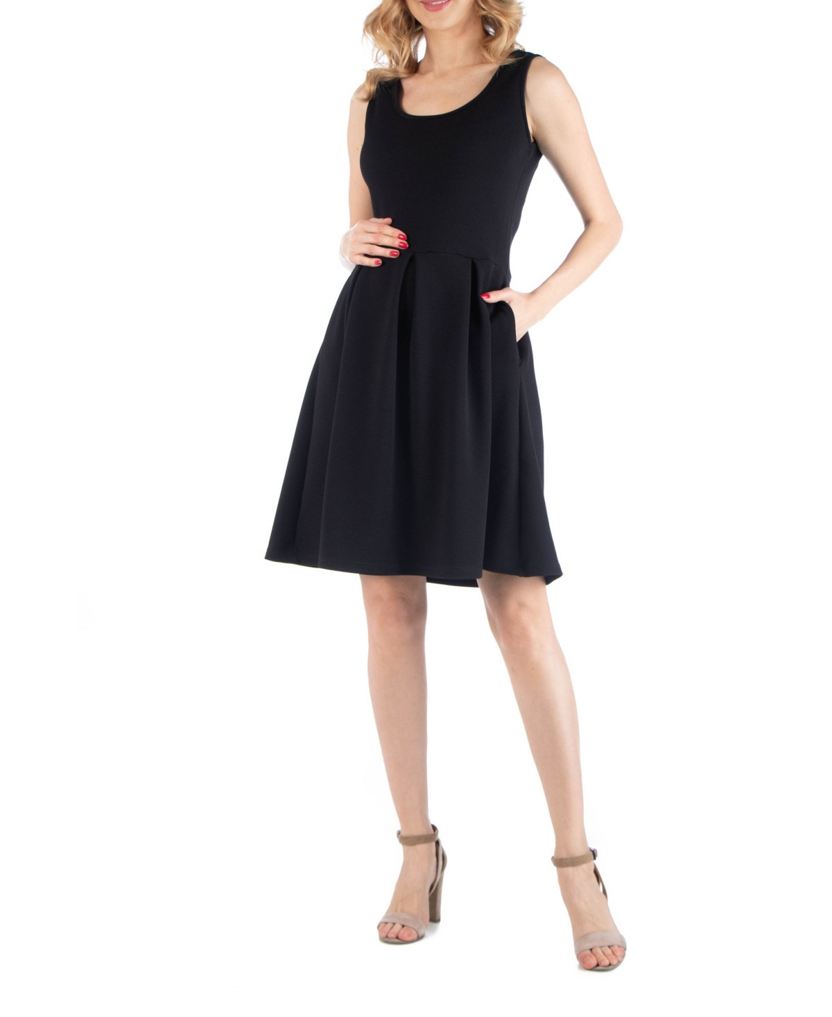 24seven Comfort Apparel Sleeveless Pleated Maternity Dress with Pockets - Black | Macy's