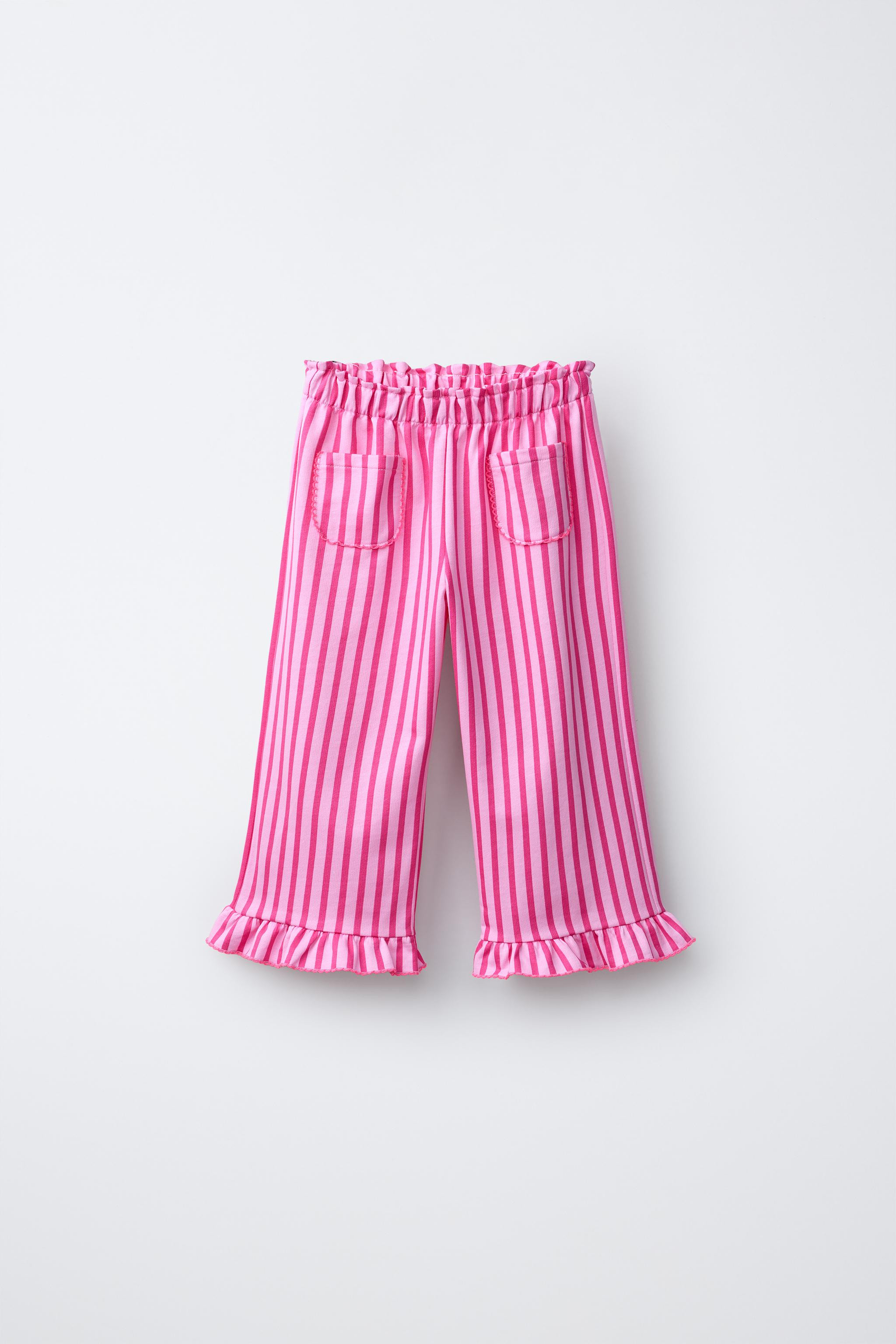 STRIPED CULOTTES WITH RUFFLE AND CONTRASTING PICOT TRIM | Zara US